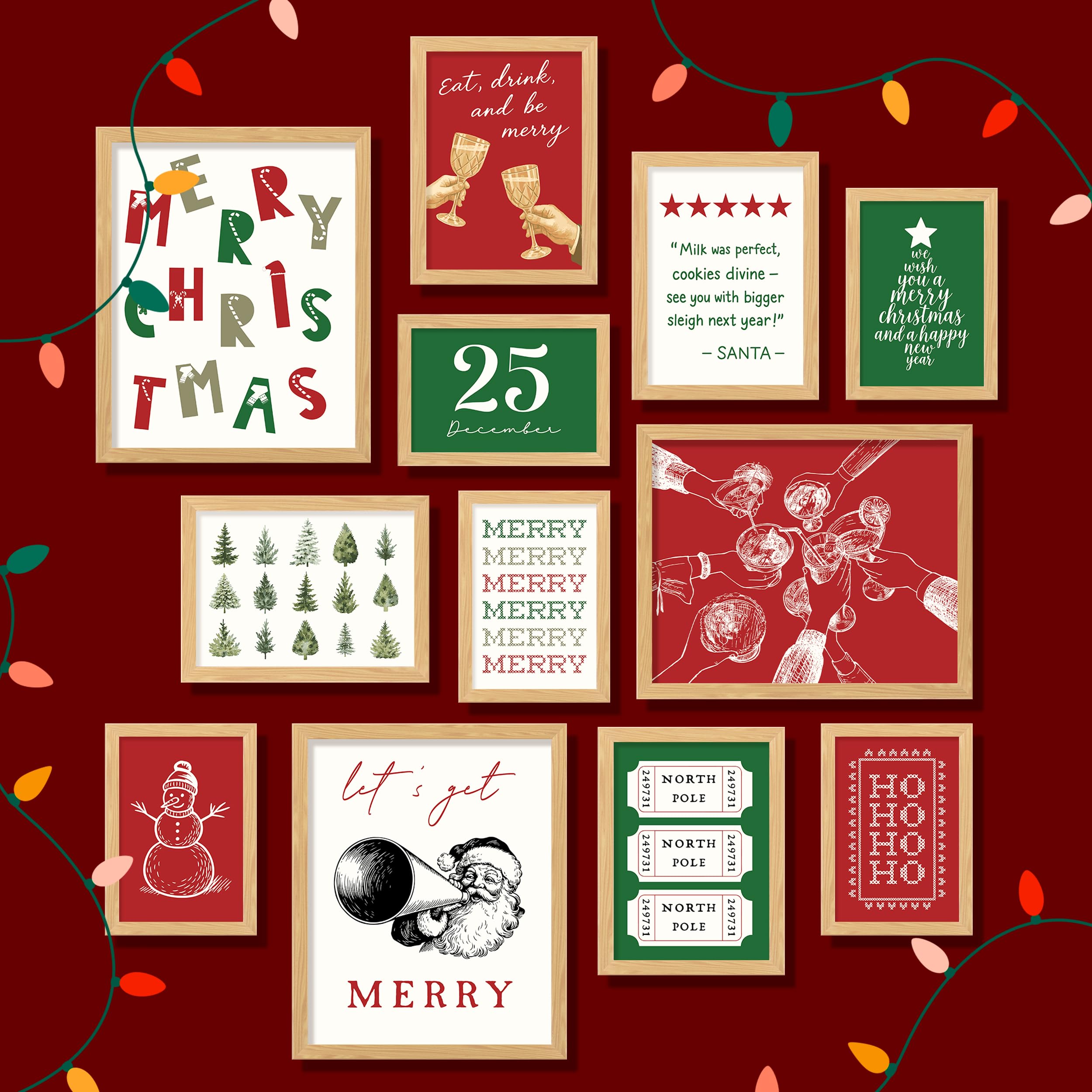Photo 1 of 97 Decor Retro Christmas Prints Unframed - Trendy Christmas Posters For Room Aesthetic, Classic Holiday Artwork Winter Pictures, Funny Merry Xmas Painting Santa Pine Tree Gallery Wall Art For Bedroom
