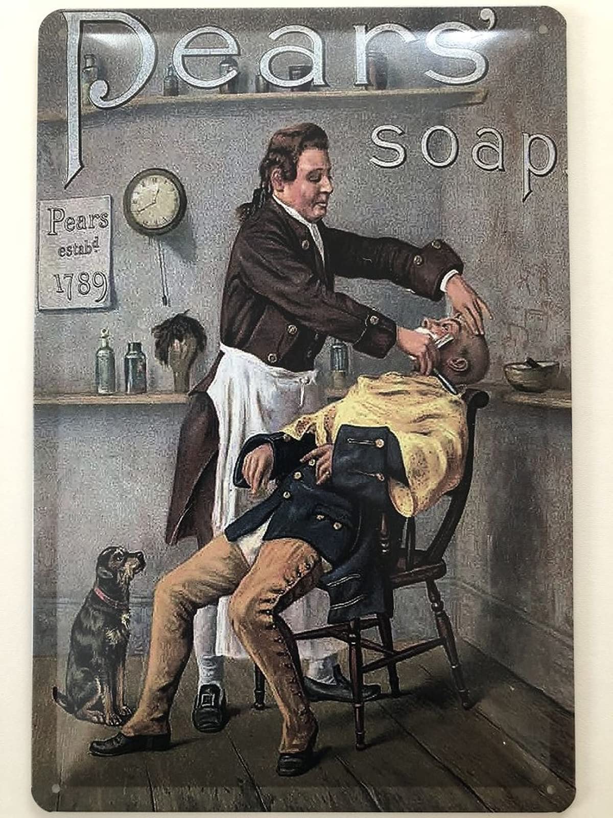 Metal Sign 20 x 30 cm Curved Advertising Pears Soap 1789 Barber Shop Dog Decoration Gift Sign