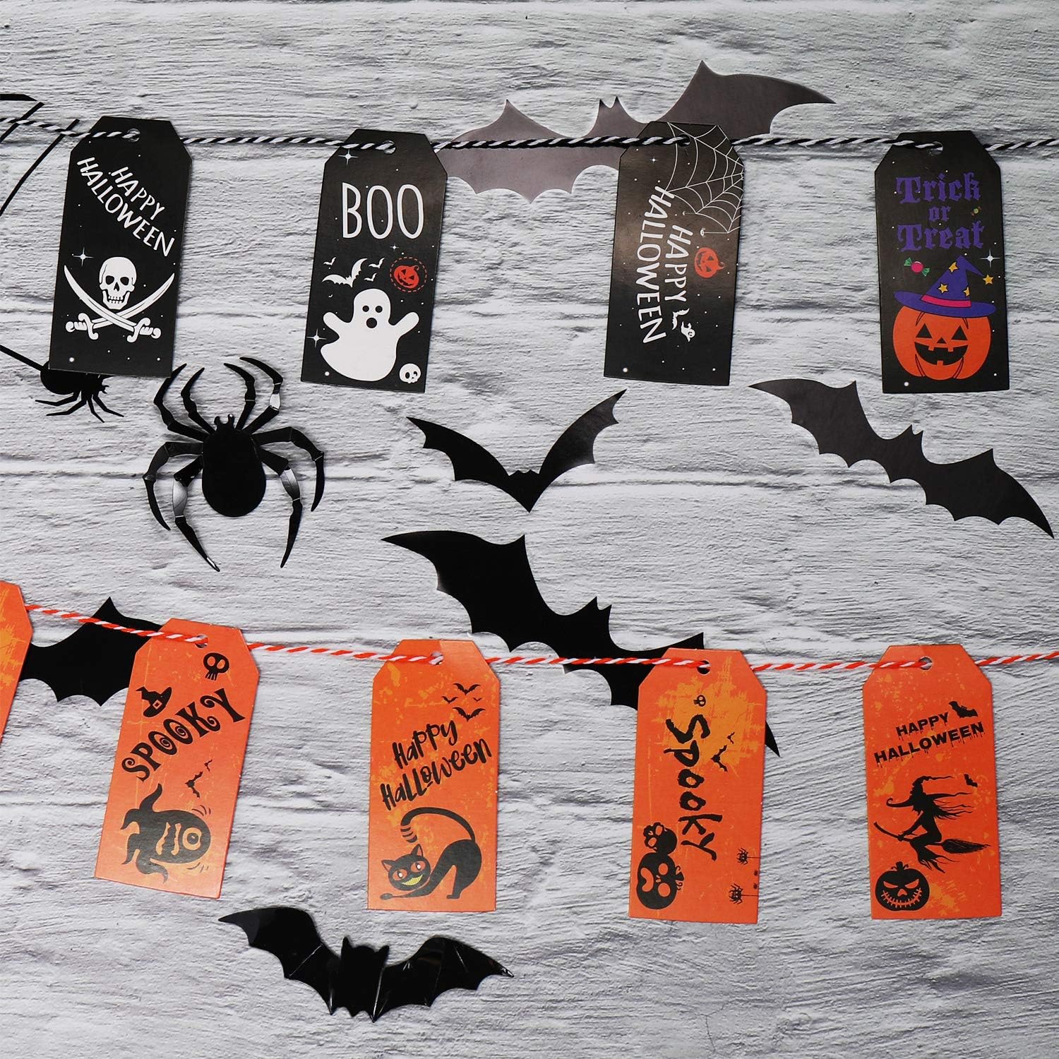 200 Pieces Halloween Paper Tags Trick or Treat Craft Label Tags Hang Labels Name Tags with 16 Feet Cotton Rope for Halloween Party Favor, Candy Bag Hanging Card Name Card Decor, 8 Styles: Health & Personal Care