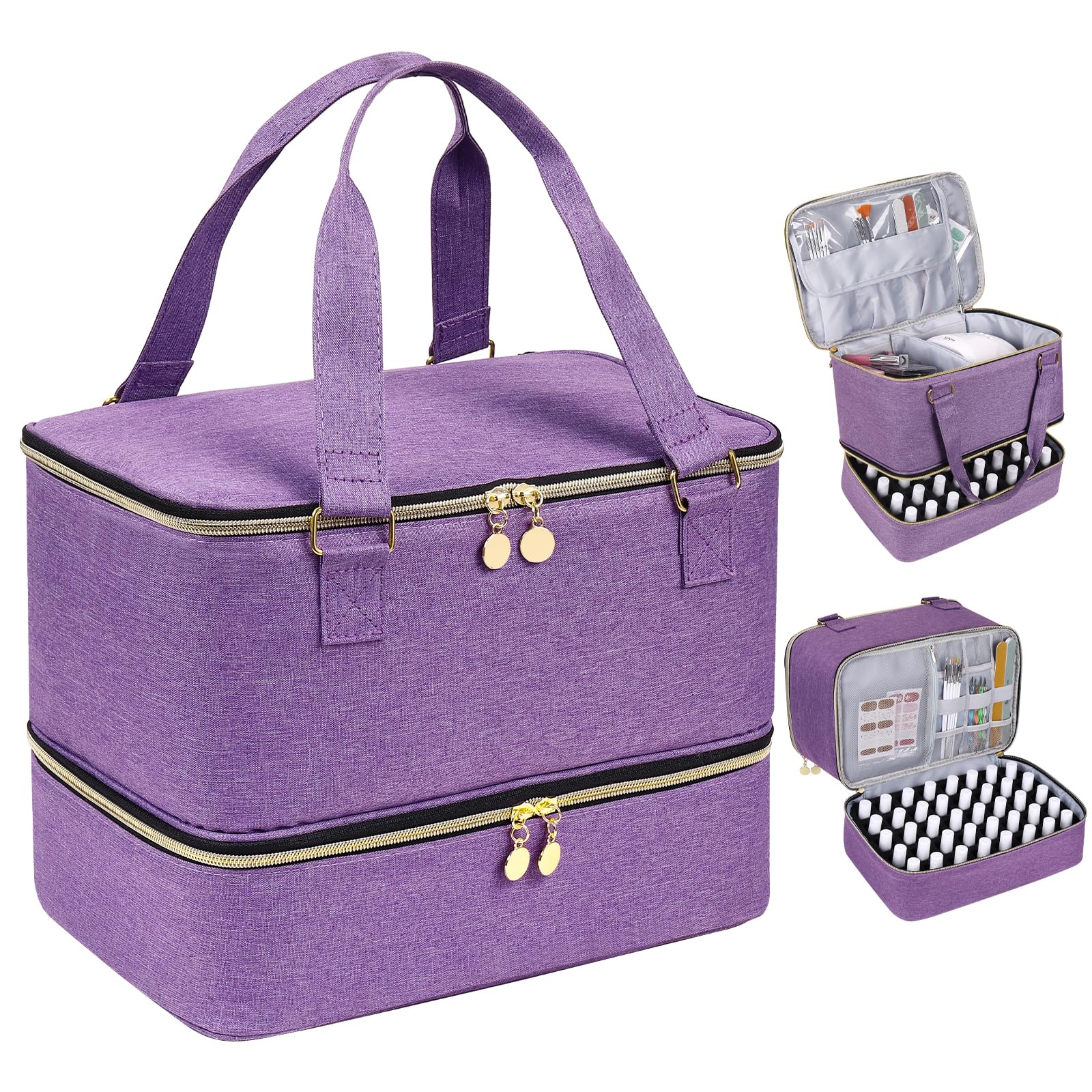 Nail Polish Carrying Case Bag-Holds 40 Bottles, Double-Layer Nail Polish Storage and Nail Dryer Case