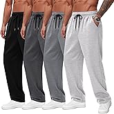 Sweetyweee 4 Pack Mens Big and Tall Sweatpants Athletic Workout Lounge Open Bottom Pants Drawstring Joggers with Pockets