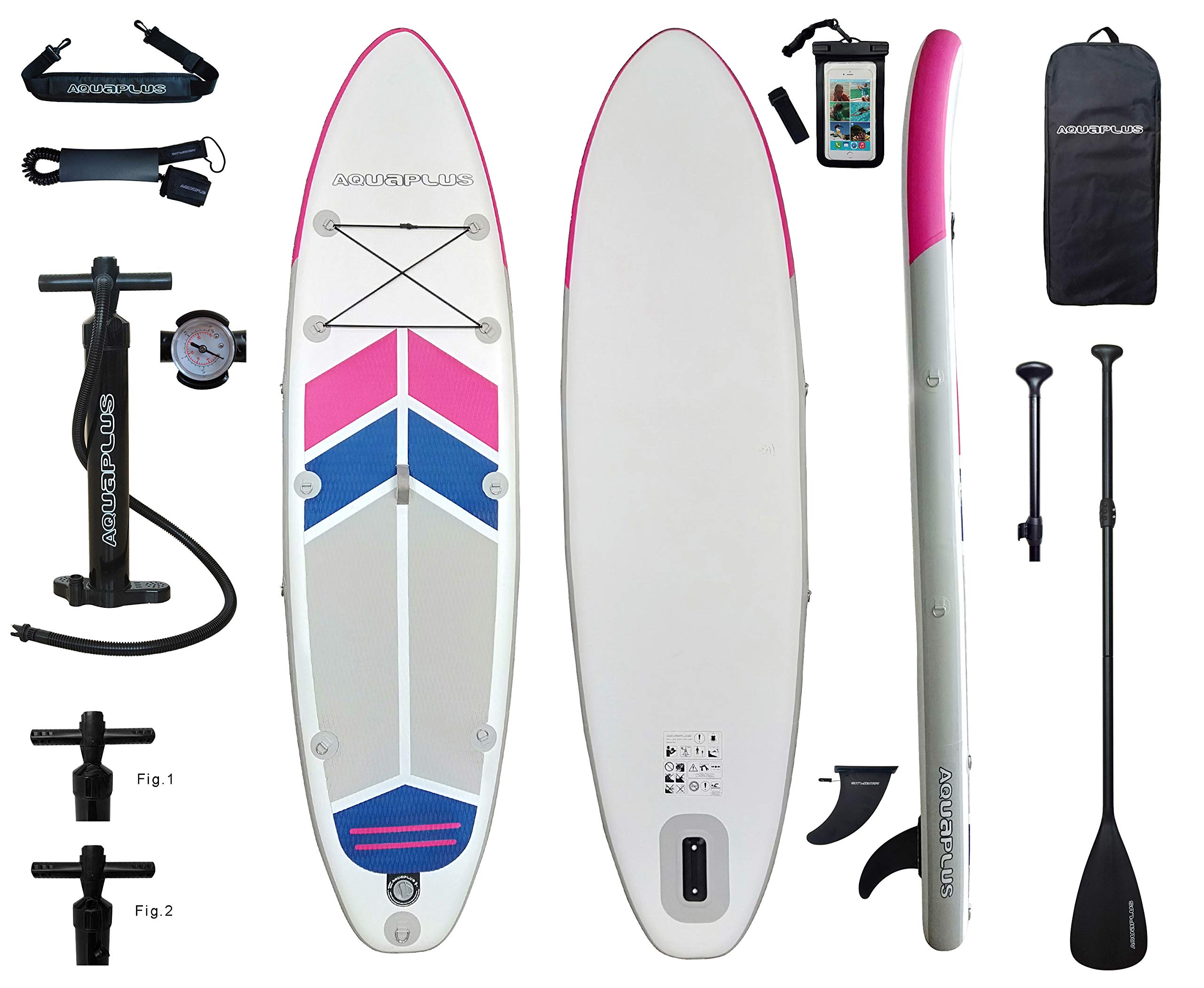 Aqua Plus 10ftx32inx6in Inflatable SUP for All Skill Levels with Stand Up Paddle Board, Adjustable Paddle, Double Action Pump,Journey ISUP Travel Backpack, Leash, TPU Waterproof Bag, Shoulder Strap