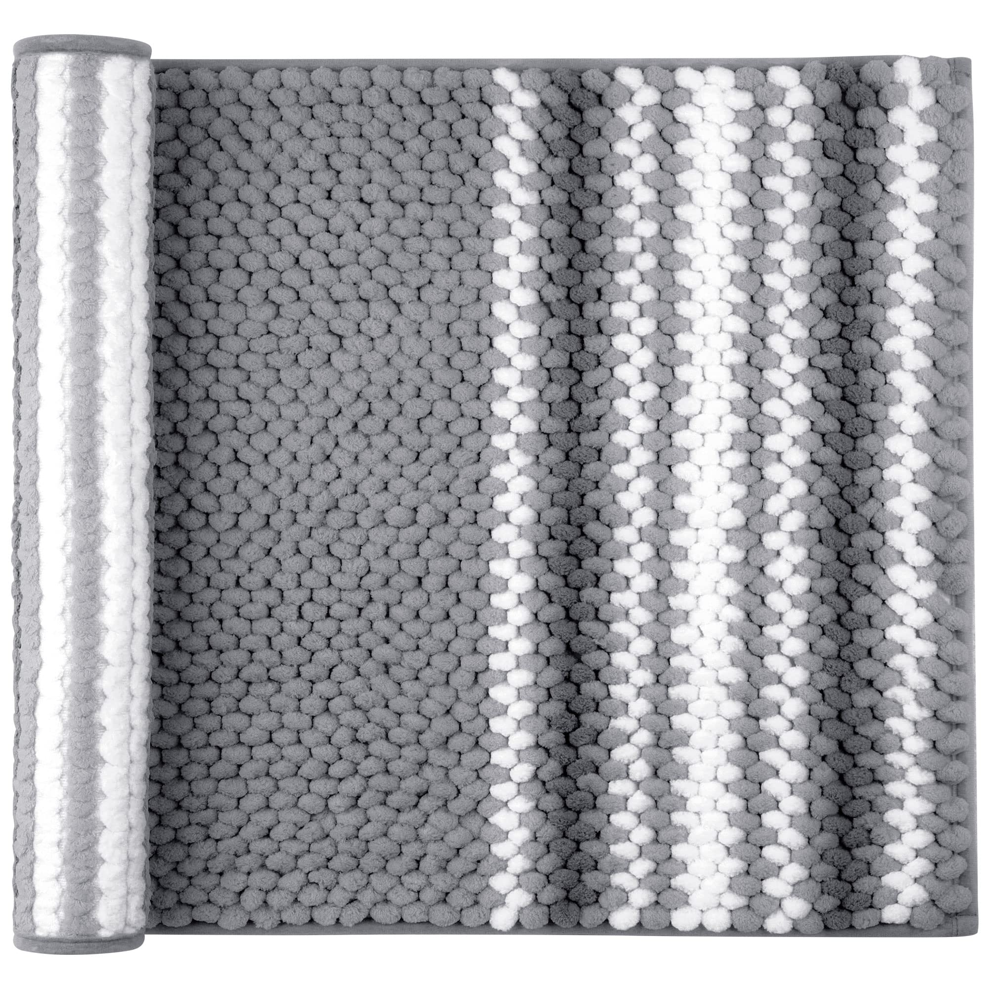 PiccoCasa Extra Soft Chenille Bath Mat 51 x 81cm, Dark Gray and White Bathroom Mat - Absorbent Bath Mats Rugs for Bathroom and Floor, Machine Washable