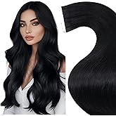 LaaVoo Tape in Hair Extensions Human Hair Tape in Extensions 18Inch Black Tape in Hair Extension Real Human Hair Jet Black 20pcs 50g