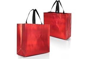 Nush Nush Red Gift Bags Large Size – Set of 12 Shiny Red Reusable Gift Bags With Handles - Perfect As Large Goodie Bags, Birthday Gift Bags in Bulk, Party Favor Bags, Big Goody Bags–13Wx5Dx11H Size