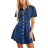 KDF Summer Denim Dress for Women Puff Sleeve Slim Fit Jean Dresses for Women 2025 Casual
