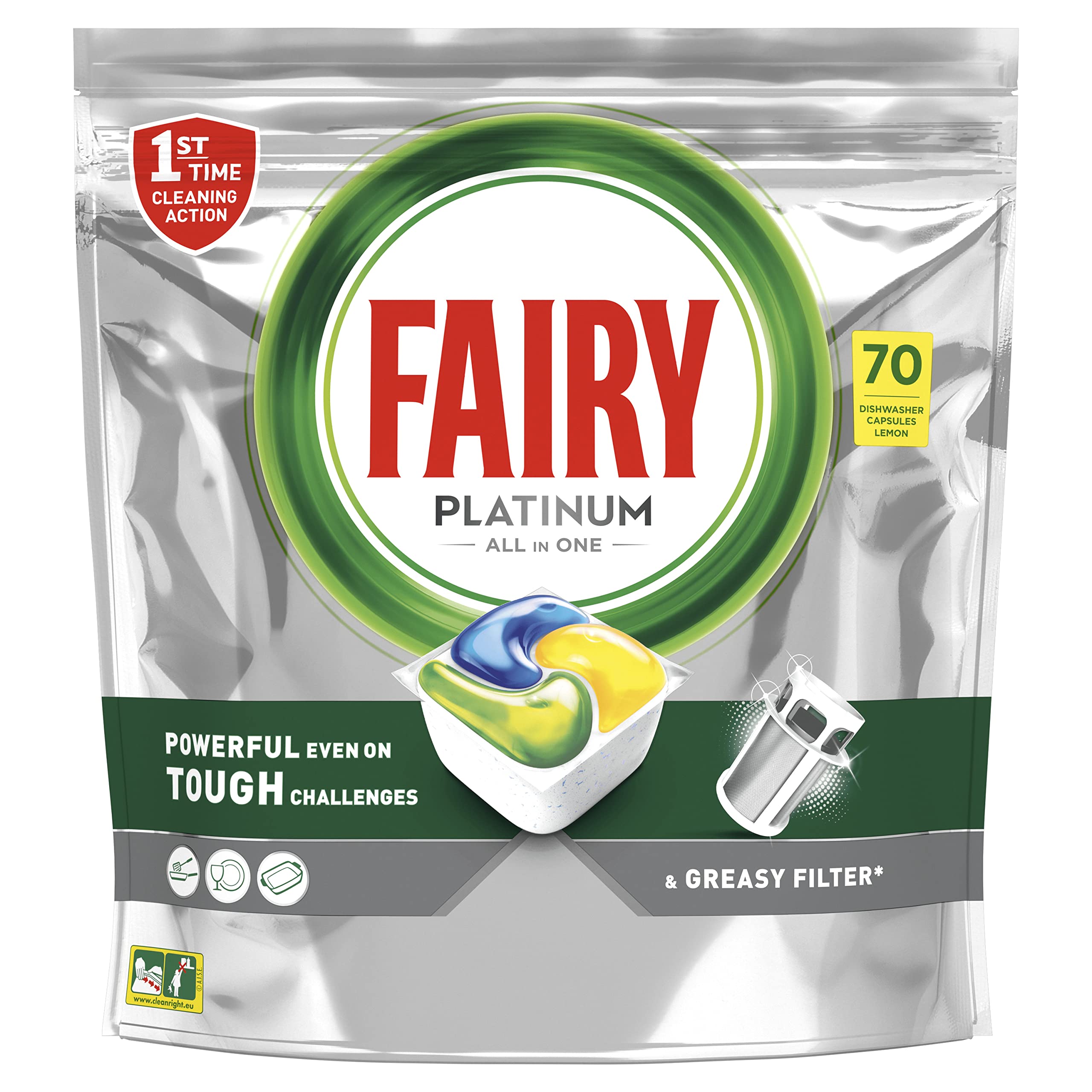 Fairy All-In-One Dishwasher Tablets Lemon, 70 Tablets