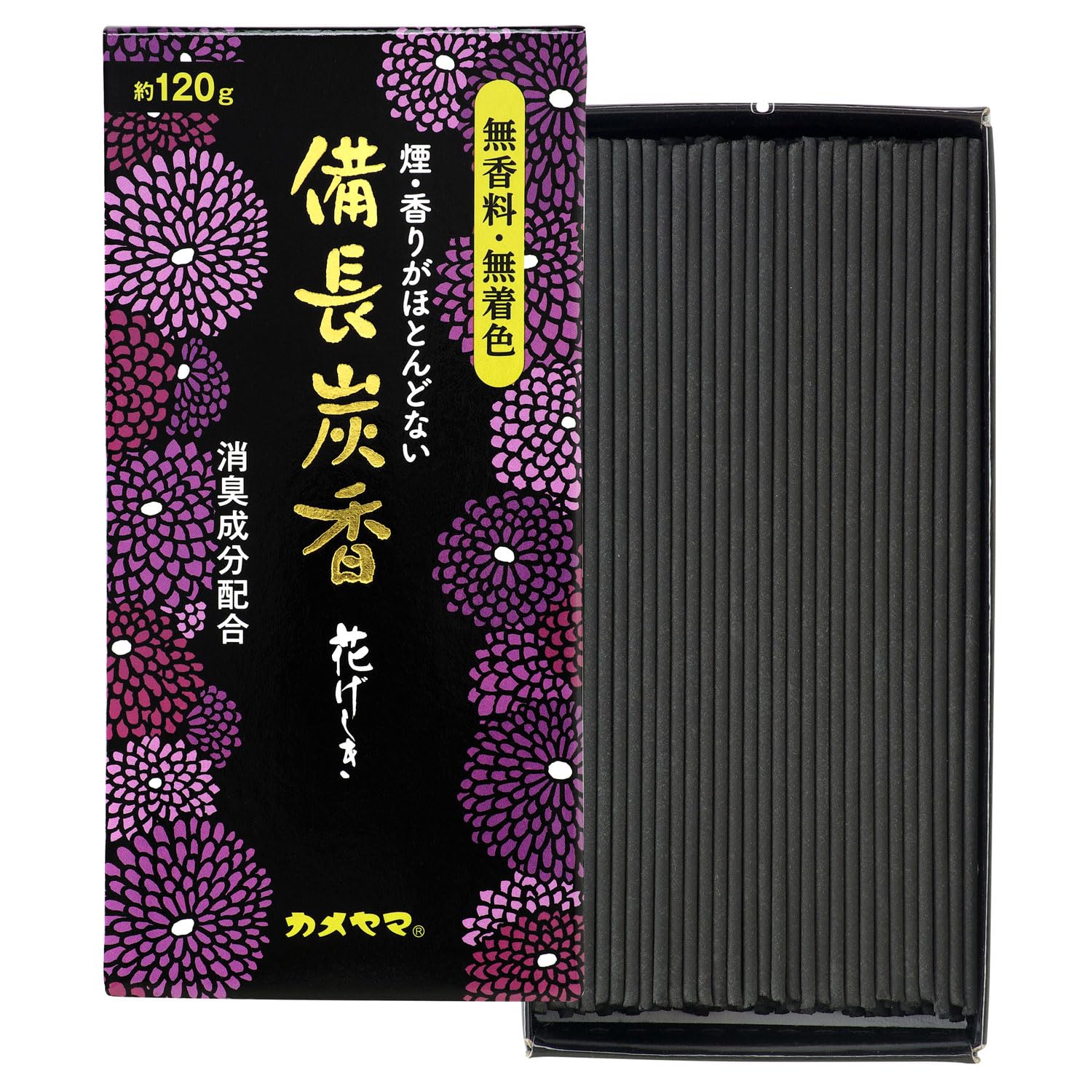 カメヤマ 花げしき 備長炭 約120g 約220本 お線香 無香料 無着色 消臭成分配合商品画像