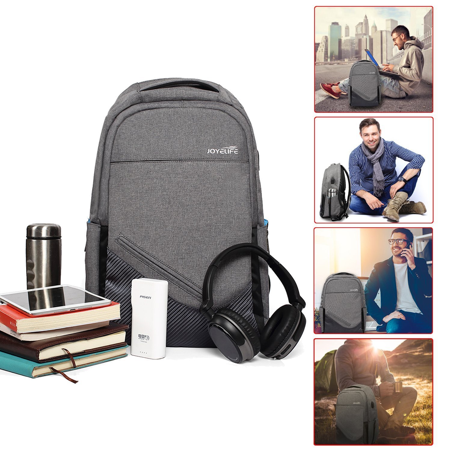 JINTU Anti-Theft Oxford 30L/Grey Backpack Shoulder Camera Bag Waterproof Laptop Rucksack School Case, Fit 15.6 inch Notebook -5 Stars Rated Product in USA UK