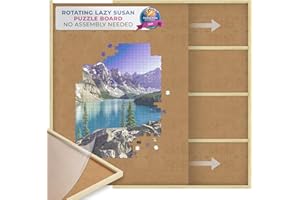 BEYOND INNOVENTIONS 1000 Piece Wooden Jigsaw Puzzle Board - 4 Drawers, Patent Pending Design - Rotating Puzzle Table | 30” X 22” Jigsaw Puzzle Tables | Puzzles Cover & Lazy Susan| Portable Puzzles Tables for Adults