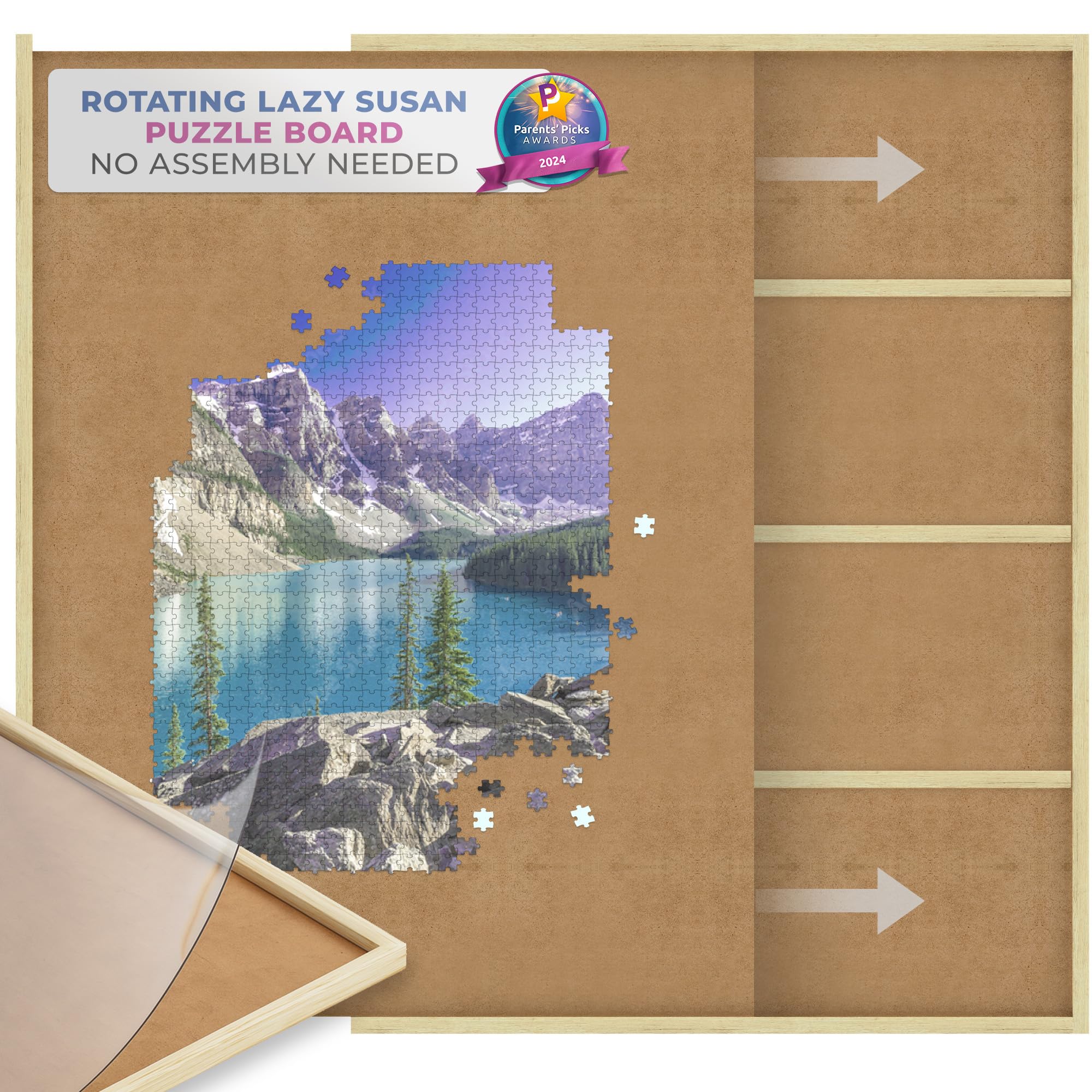 Photo 1 of 1000 Piece Wooden Jigsaw Puzzle Board - 4 Drawers, Patent Pending Design - Rotating Puzzle Table | 30” X 22” Jigsaw Puzzle Tables | Puzzles Cover & Lazy Susan| Portable Puzzles Tables for Adults