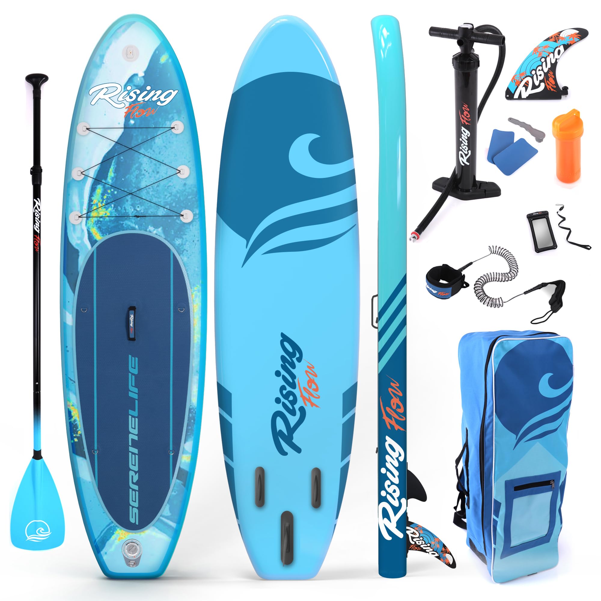 SereneLife Inflatable Stand Up Paddle Board - Wide Stable Design, Non-Slip Deck for Adults & Youth with Premium Paddle Board Accessories: Carry Bag, Dual Action Pump, Paddle, Ankle Leash - 10'6" Image