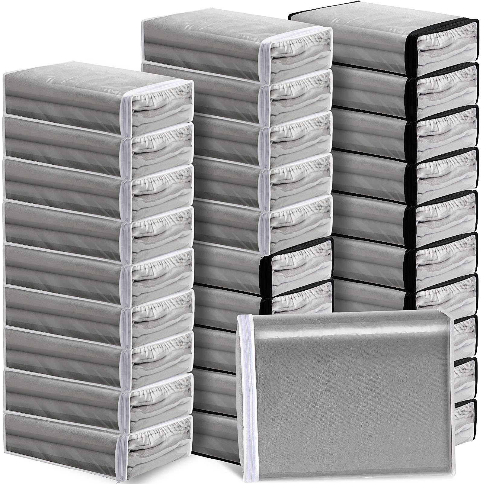 Photo 1 of Riakrum 30 Packs Clear Zippered Sweater Storage Bags, Vinyl Plastic Sheet Organizers Storage Bags, PVC, for Clothes, Sheet, Blankets, Fabrics Organizers, 15x11x4"(Black & White)