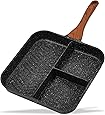 ESLITE LIFE Divided Frying Grill Pan Nonstick All-In-One Breakfast Pan 3 Section Meal Skillet Induction Compatible, 11 Inch