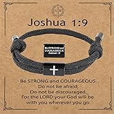 Mikovivi Joshua 1:9 Cross Bracelet for Men, Adjustable Christian Religious Prayer Bracelet with Inspirational Card Faith Jewelry Gift for Catholic Confirmation Baptism First Communion