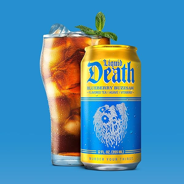 LIQUID DEATH ICED TEA – BLUEBERRY BUZZSAW (BLUEBERRY-FLAVORED BLACK TEA), LESS SUGAR*, BOOST OF CAFFEINE, B VITAMINS, NO ARTIFICIAL SWEETENERS, 12 FL OZ (PACK OF 12)