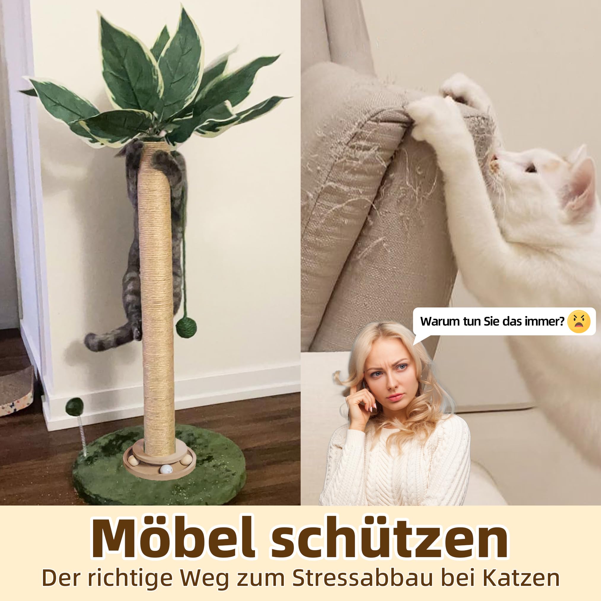 Fantasreen Katze Kratzbaum 84cm Katze Kratzer Hoch Kratzbäume für Indoor-Katzen mit Katzenspielzeug und Interaktiven Ball Selbst Groomer für Kätzchen Erwachsene Katzen 4