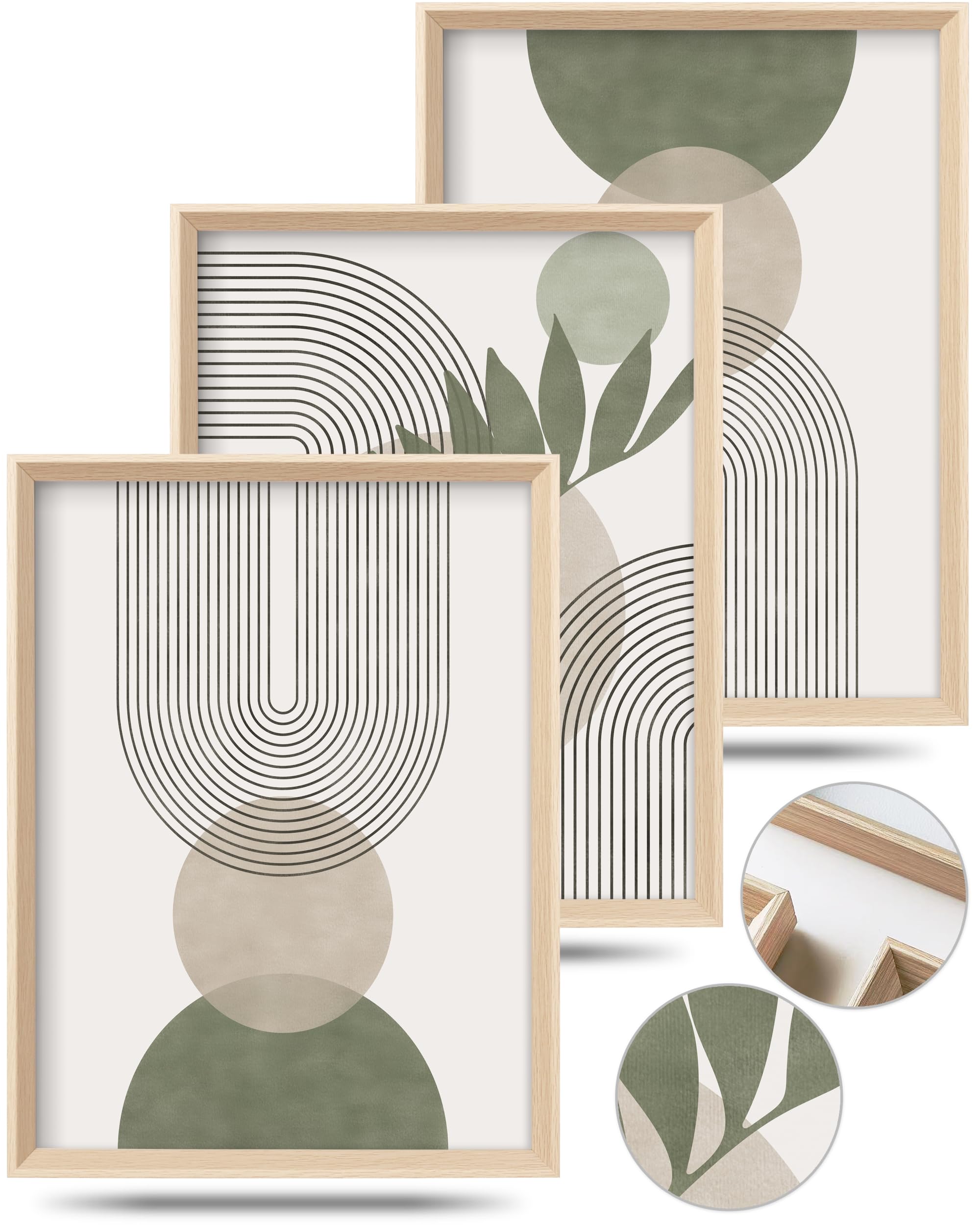 Photo 1 of (please see all images) HesenDot Boho Sage Green Framed Wall Art, 12x16in High Framed Design Canvas Prints Wall Decor