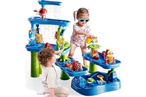 BEBY BUTY 5-Tier Water Table for Toddlers Kids 3-5 4-8, Sand and Water Play Set with Rain Showers Pond, Summer Outdoor Toys Beach Toys Water Sensory Table, Birthday Party Gifts for Kids Boys Girls