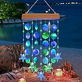 Toodour Solar Wind Chimes for Outside, Birthday Gifts for Women Mom Grandma, Waterproof 2 Modes Shells Solar Powered Outdoor Lights for Patio Holiday Garden Porch Yard Outdoor Decor - Blue & Green