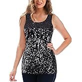 MANER Women's Sequin Tops Sleeveless Glitter Gradient Tank Club Party Vest XS-3XL