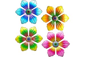 FUSOTO 4Pcs Metal Flower Wall Art, Large 3D Outdoor Decor Garden Decorations, Metal Flower Wall Decorations, Fence Hanging In