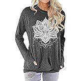 Hount Womens Casual Loose Fit Shirts Long Sleeve Comfy T-Shirts Pullover Sweatshirts With Pockets