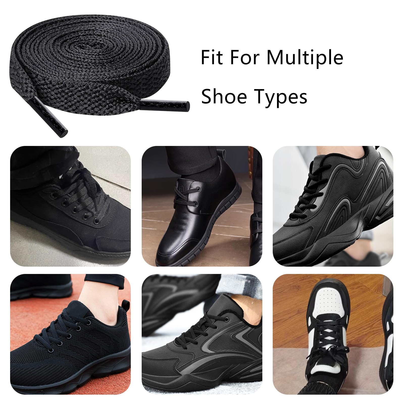 YOLCAR 120cm/47inch Flat Shoe Laces for Sneakers, Sturdy Polyester with Non-Fray Tips, Ideal for Various Wear and Bags, Black
