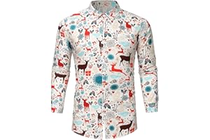 Mens Christmas Dress Shirts Button Down Long Sleeve Ugly Xmas Prints Party Shirts Casual Regular Fit Novelty Holiday Tops