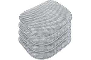 PRONOUS Light Grey Memory Foam Chair Pads, 4 Pack D-Shaped Seat Cushions for Dining Office Chairs, 17" x 15", Nonslip