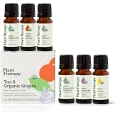 Plant Therapy Top 6 USDA Organic Essential Oil Set for Diffusion &amp; Topical | Includes Lavender, Peppermint, Eucalyptus, Lemon and Tea Tree Pure Essentail Oils, 10 mL (1/3 oz) Each