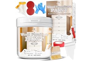 DECORROM Wood Furniture Paint, 18oz White Wood Paint, All in One Ready to Use for Refinishing Chairs, Tables, Cabinet, Dressers - Matte, Water-Based, Odorless UV/Rain Resistant Outdoor & Indoor with Tools