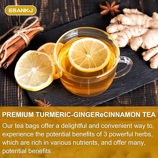 EBANKJ TURMERIC AND CINNAMON TEA BAGS – 60 HERBAL TEA BAGS – CAFFEINE-FREE, SUGAR-FREE, NATURALLY RELIEVES STRESS AND BOOSTS IMMUNITY – HANDCRAFTED HEALTH TEA