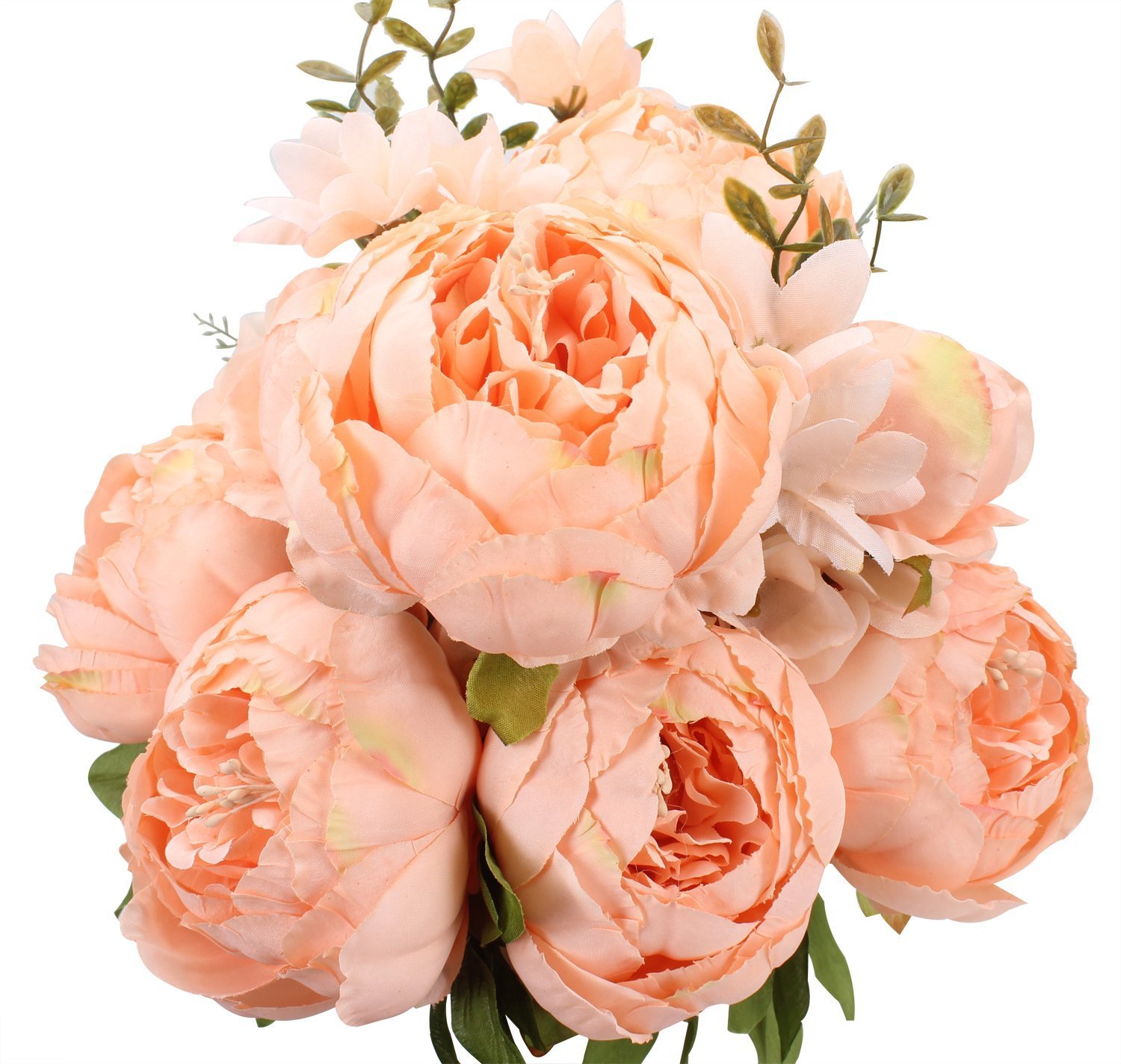 Duovlo Springs Flowers Artificial Silk Peony Bouquets Wedding Home Decoration,Pack of 1 (Spring Orange-Pink)