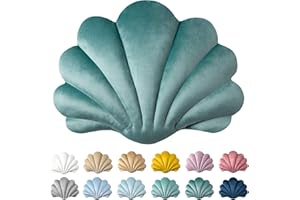 ASHLER HOME DECO Ashler 3D Throw Pillows Shell Shaped Accent Throw Pillow, Soft Velvet Insert Included Cushion for Couch Bed Living Room, Pack of 1, Lake Blue, 18 X 13 inches
