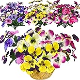 ASTRYAS 6 Bundles Artificial Flowers for Outdoor Fake Pansy Faux Small Wild Flower Silk Pansies Flowers for Spring Decoration Planters Home Garden Beds Outdoor(6, Pink/Purple/Yellow)