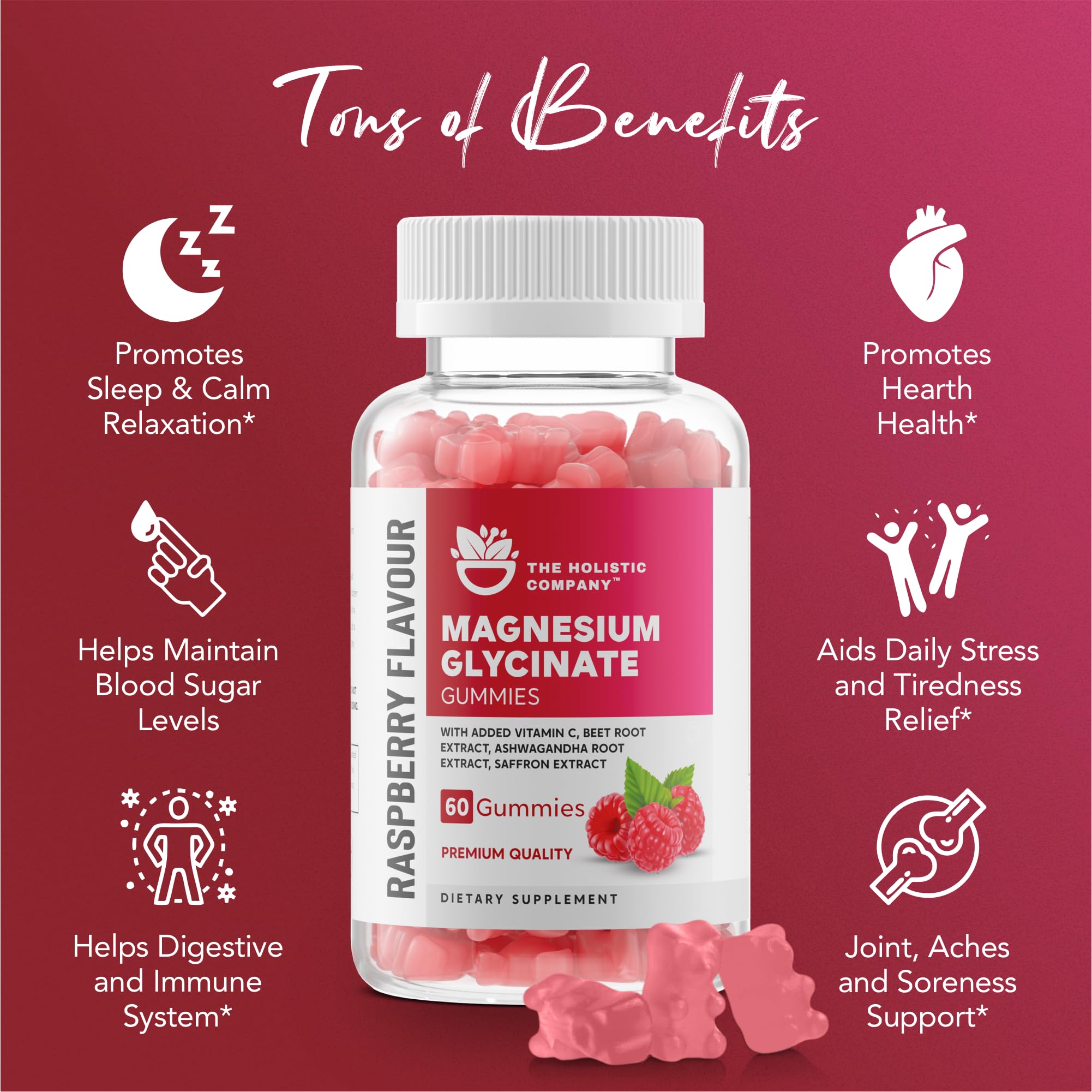 The Holistic Company Magnesium Glycinate Gummies 400MG for Adults & Magnesium for Kids - Premium Quality High Strength Magnesium Gummies