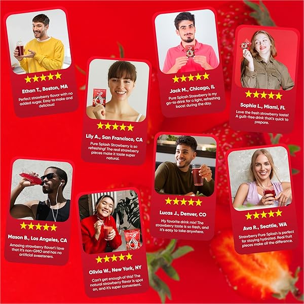 REFRESHER DRINK STRAWBERRY SPLASH – NATURAL STRAWBERRY MIX WITH REAL FRUIT PIECES – ZERO SUGAR, LOW-CALORIE, NON-GMO – HYDRATE BOOST & LIQUID HYDRATION SUPPORT – 15 PACKETS