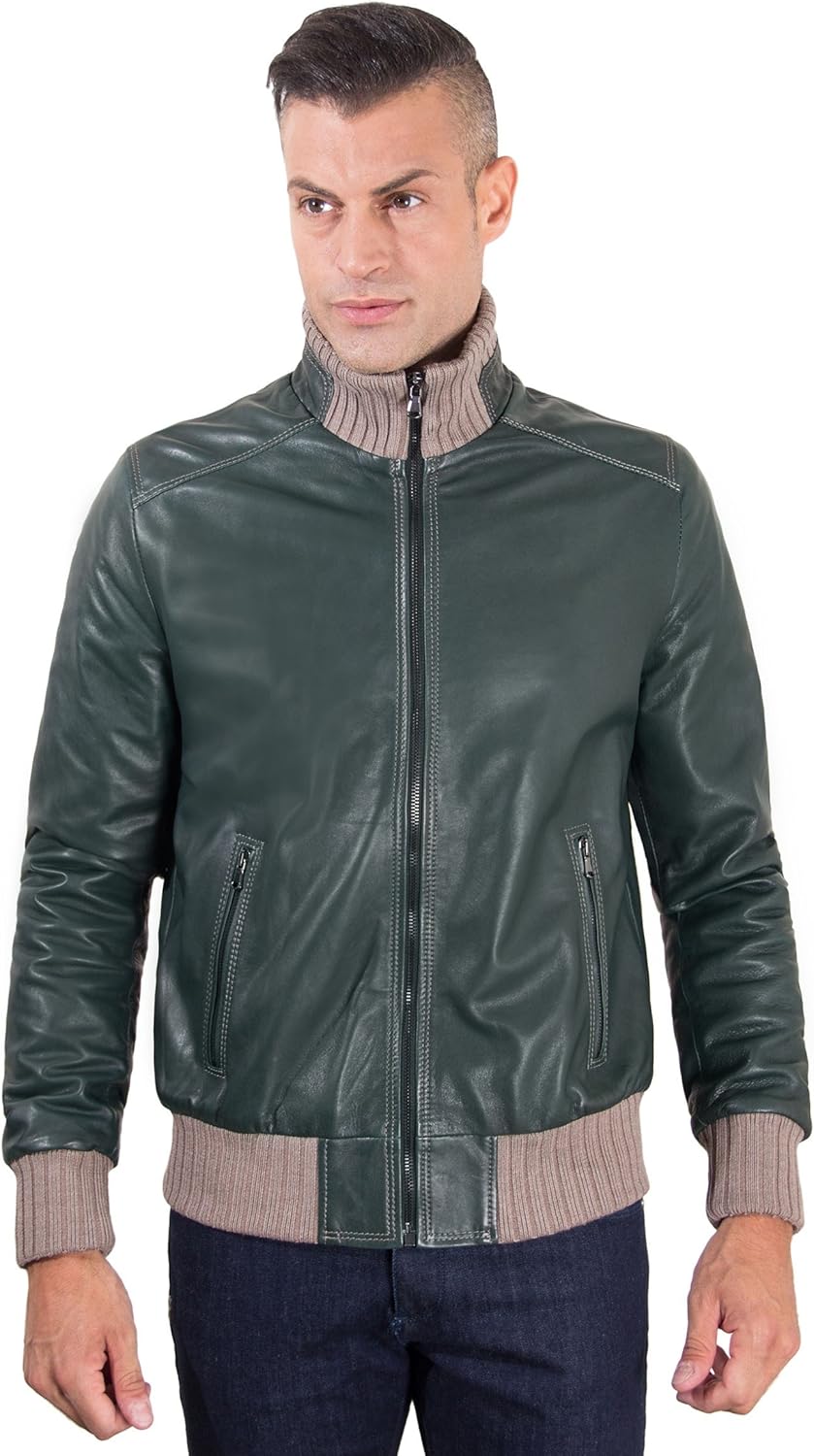 blouson cuir vert homme