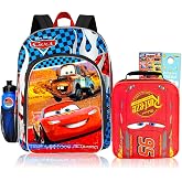 Disney Cars Backpack and Lunch Box Set for Toddlers School Bundle w/More | Insulated Lunch Bag &amp; 16in Large Durable Lightning McQueen Bookbag Plus Bottle, Stickers, More - Disney Cars School Supplies
