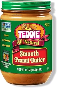 Teddie All Natural Peanut Butter, Smooth, Gluten Free & Vegan, 16 Ounce Glass (Smooth, Pack of 1)