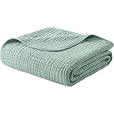 Yoofoss Muslin Blanket 100% Organic Cotton Throw Large 50" x 60" for Bed Couch Summer Gauze Blanket for Adults Lightweight and Breathable Dark Green