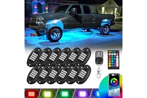 TDE EXPLORER.LIGHTING 12 Pods RGB LED Rock Lights for Trucks Jeep Golf Cart Pickup Offroad RV UTV ATV SUV, Waterproof Multicolor Underglow Kit for Cars with APP Music Mode, Vehicle Underbody Light Underneath Accent 12-18V