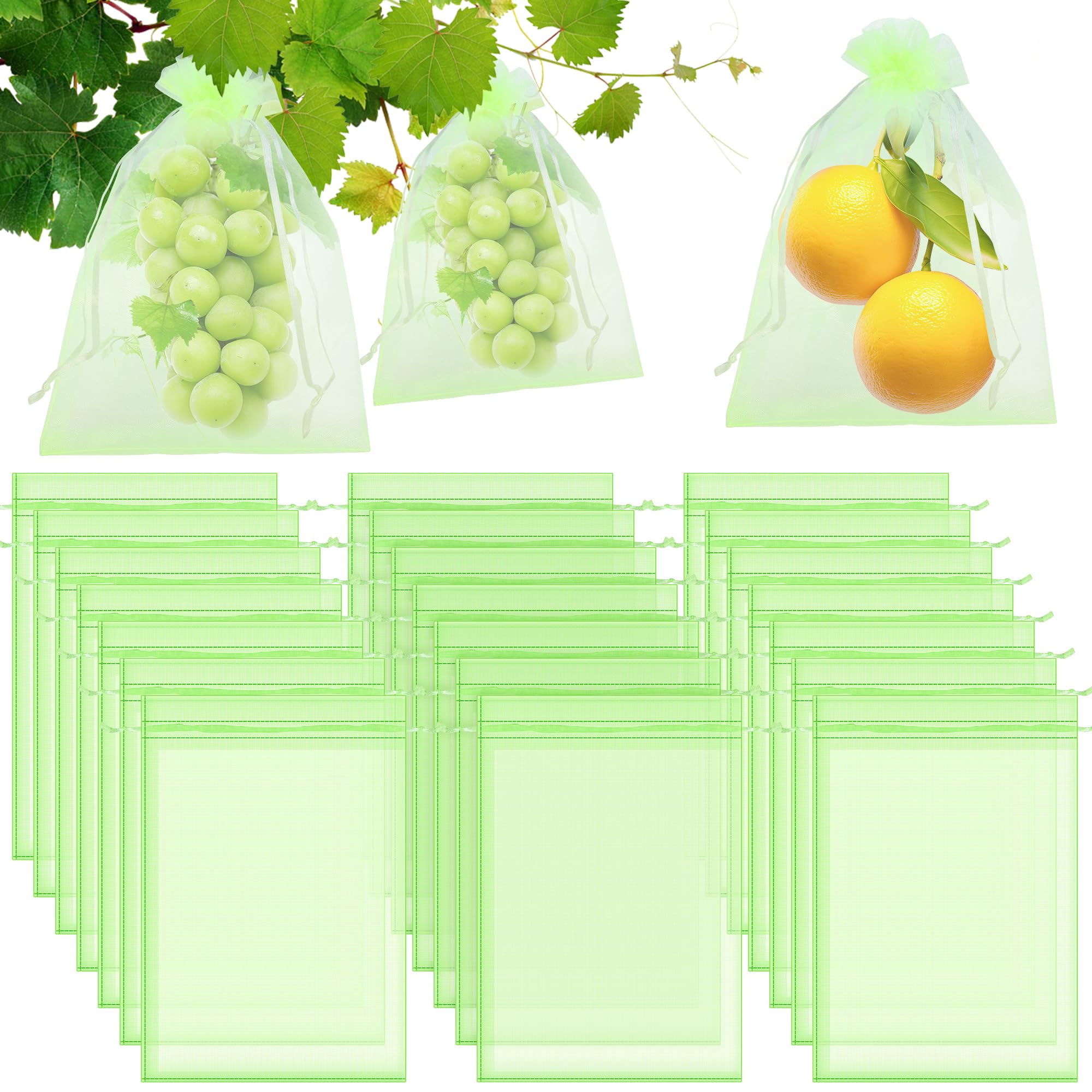 100 PCS Fruit Protection Bags - 30x20cm Grape Netting Bags with Drawstring,Garden Fruit Cover Mesh Bag to Protect Plants from Birds Butterfly Wasp Birds Cherry Vinegar Drosophila