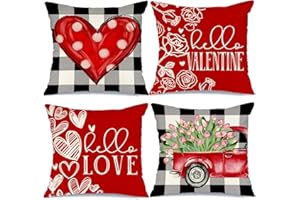 WIOYOI Valentines Day Outdoor Pillow Covers, 18 x 18 inch Set of 4 Waterproof Throw Pillow Cases, Love Cushion Decor for Home Outside Patio Front Porch House Farmhouse(Love C)
