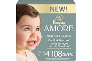 Pampers Amore, Size 4 (15-34 lbs), 108 Count, Our Best Diaper – Hypoallergenic & Fragrance Free, Up to 100% Leakproof, Soft as Cashmere