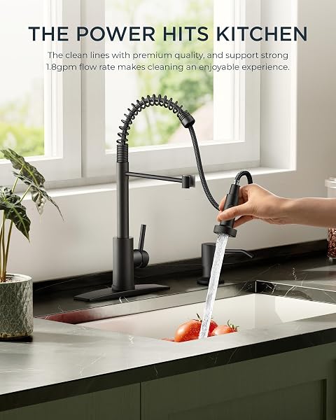 FORIOUS BLACK KITCHEN FAUCET WITH PULL DOWN SPRAYER, STAINLESS STEEL COMMERCIAL SINGLE HANDLE CLASSIC SPRING PULL OUT KITCHEN SINK FAUCET FOR POT FILLER, FARMHOUSE CAMPER BAR LAUNDRY ROOM