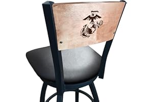 HBS Holland Bar Stool Co. L038-25" Black Wrinkle U.S. Marines Swivel Bar Stool with Laser Engraved Back by The