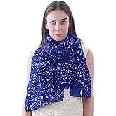 Silver Gold Glitter Shimmer Sparkle Foil Star Print Women's Scarf Shawl Wrap Lightweight
