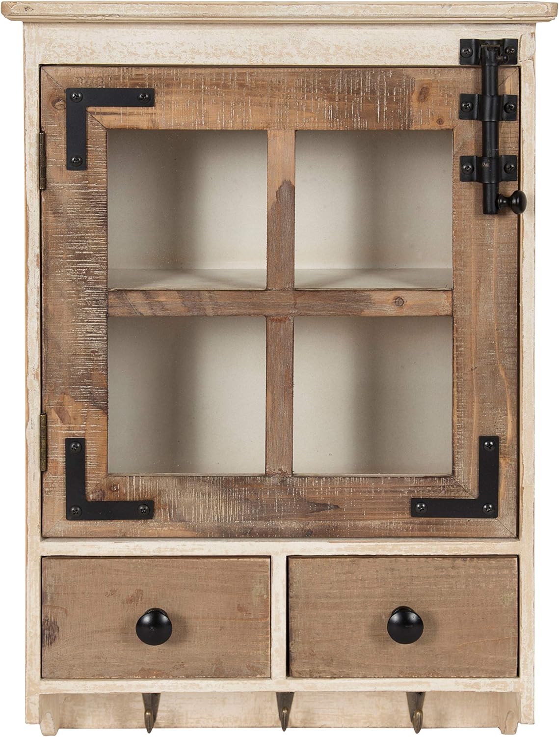 Amazon Com Kate And Laurel Hutchins Farmhouse Wood Wall Cabinet With Window Pane Glass Door And 2 Storage Drawers Rustic And White Kitchen Dining